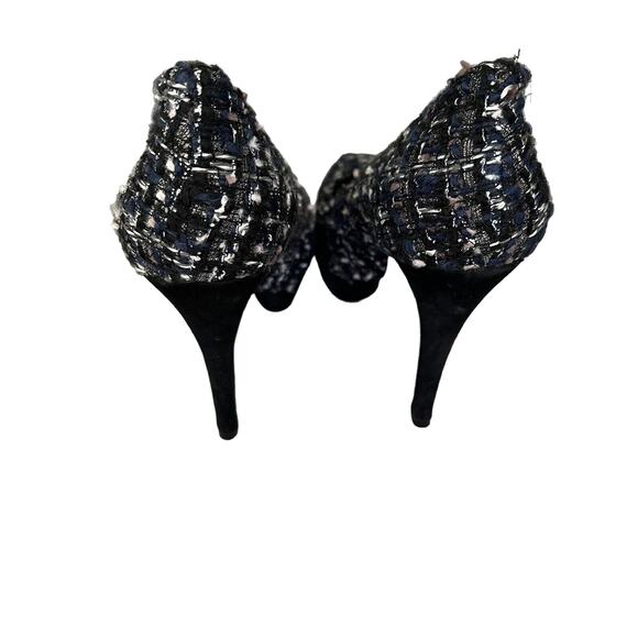 Tory Burch Academia Tweed Platform Closed Toe Stiletto Heels 7 Navy Blue New - Picture 3 of 6